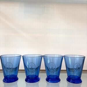 La Rochere France Cobalt Blue Anchor Tumblers Set of 4 Drinking  Glasses NEW